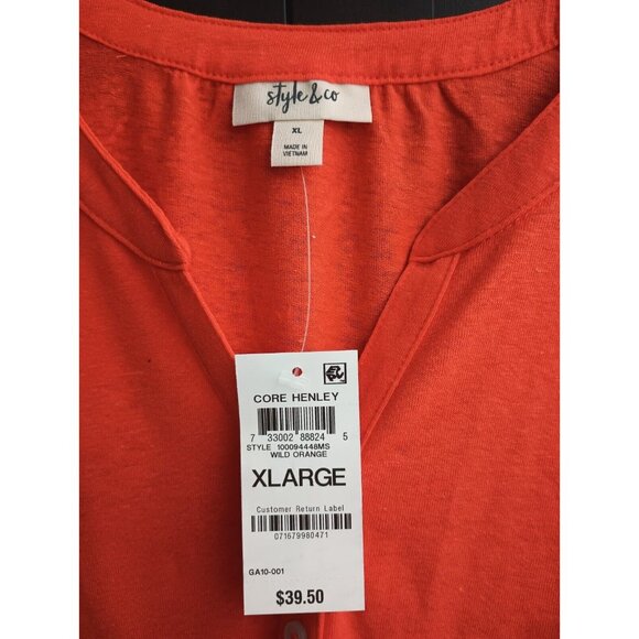Style & Co XL Core Henley Wild Orange Cotton Blend Womens Top - Picture 4 of 10